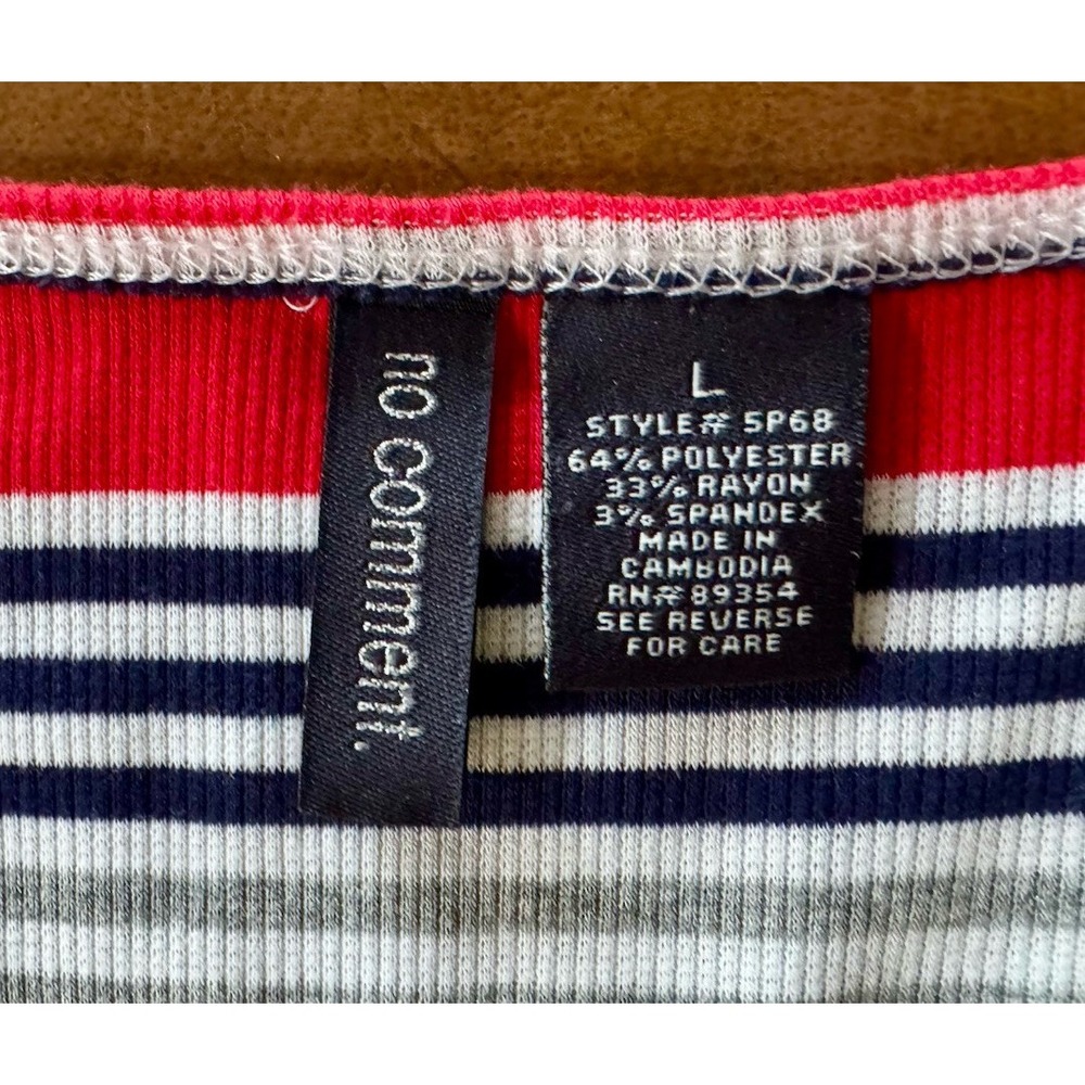 No Comment Dress Womens Red White &‎ Blue Striped Short Sleeve July 4th Sz. L - Picture 8 of 10